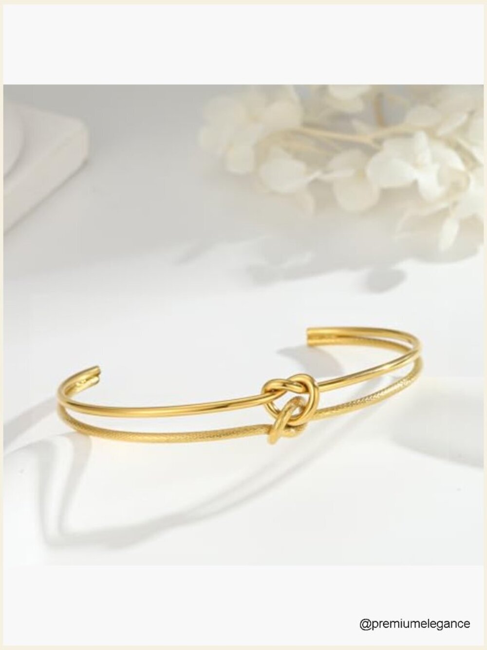 Gold Knot Bangle Bracelet Adjustable 18K Plated Stainless Steel Dainty Cuff - Picture 6 of 7